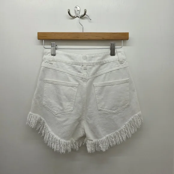 MINKPINK White Lace-Up Fringe High Waist Shorts - Picture 2 of 6